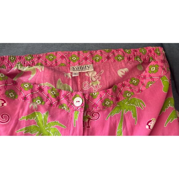 Women's Vanity Collection Pant Monkey Palm Tree Pink Green FUN Cargo Beads Large - Picture 3 of 13